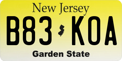 NJ license plate B83KOA