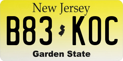 NJ license plate B83KOC