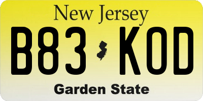 NJ license plate B83KOD
