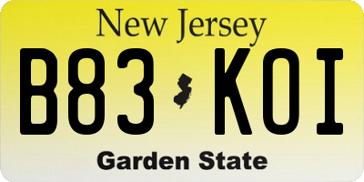 NJ license plate B83KOI