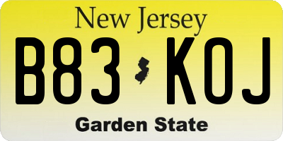NJ license plate B83KOJ