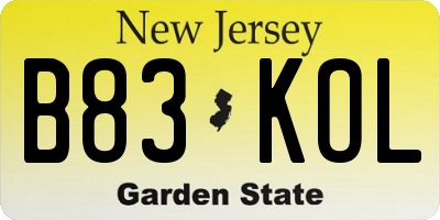 NJ license plate B83KOL
