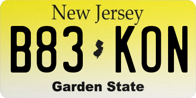 NJ license plate B83KON