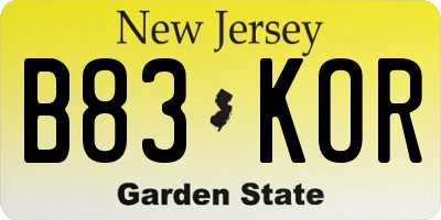 NJ license plate B83KOR
