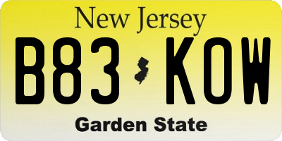 NJ license plate B83KOW
