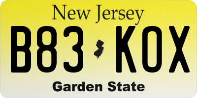 NJ license plate B83KOX