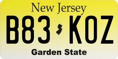 NJ license plate B83KOZ
