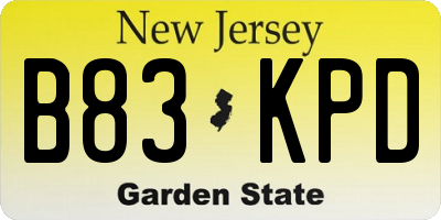 NJ license plate B83KPD