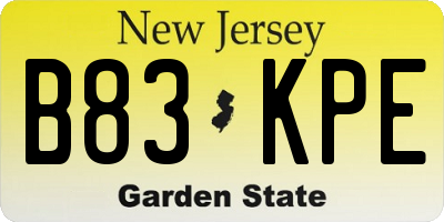 NJ license plate B83KPE