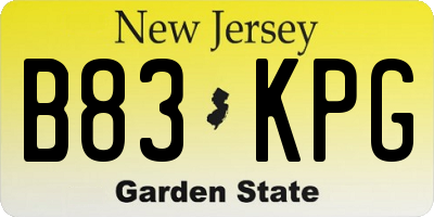 NJ license plate B83KPG