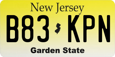 NJ license plate B83KPN