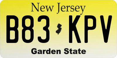 NJ license plate B83KPV
