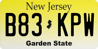 NJ license plate B83KPW
