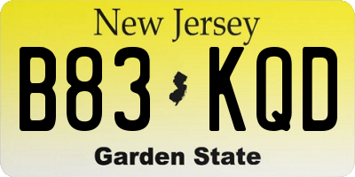 NJ license plate B83KQD