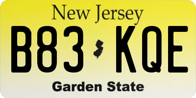 NJ license plate B83KQE