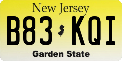 NJ license plate B83KQI