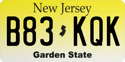 NJ license plate B83KQK