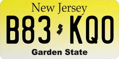 NJ license plate B83KQO