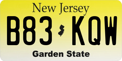 NJ license plate B83KQW