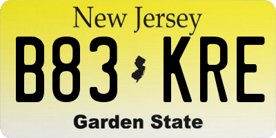 NJ license plate B83KRE