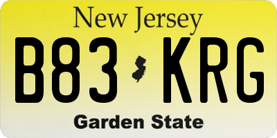 NJ license plate B83KRG