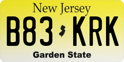 NJ license plate B83KRK