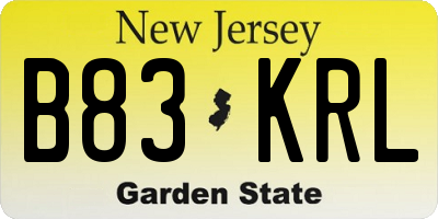NJ license plate B83KRL