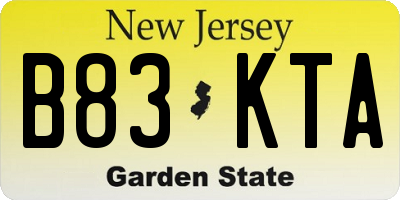 NJ license plate B83KTA