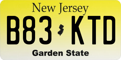 NJ license plate B83KTD
