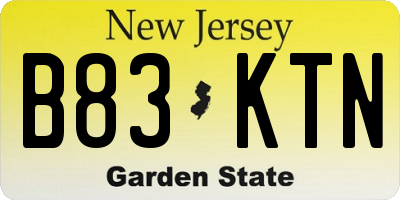 NJ license plate B83KTN