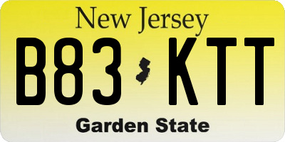 NJ license plate B83KTT