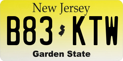 NJ license plate B83KTW