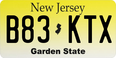 NJ license plate B83KTX