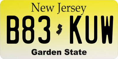 NJ license plate B83KUW