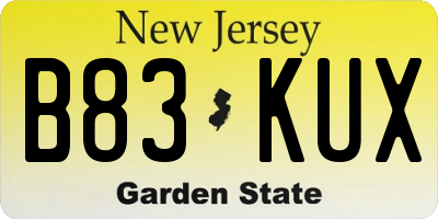 NJ license plate B83KUX