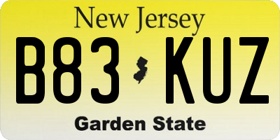 NJ license plate B83KUZ