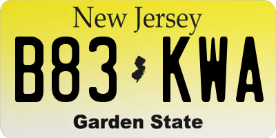 NJ license plate B83KWA