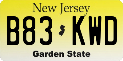 NJ license plate B83KWD
