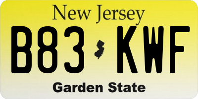 NJ license plate B83KWF
