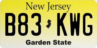 NJ license plate B83KWG