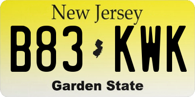 NJ license plate B83KWK