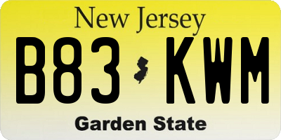 NJ license plate B83KWM