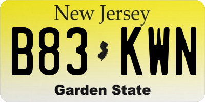NJ license plate B83KWN