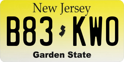 NJ license plate B83KWO