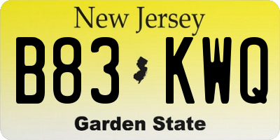 NJ license plate B83KWQ