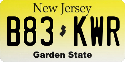 NJ license plate B83KWR
