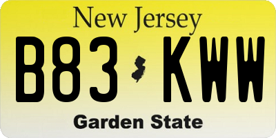 NJ license plate B83KWW