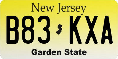 NJ license plate B83KXA