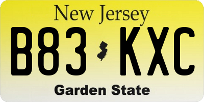 NJ license plate B83KXC