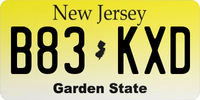 NJ license plate B83KXD